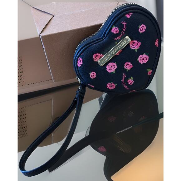 VTG Y2K Juicy Couture Heart Coin Purse Wallet Gold Plated “Juicy”black/pink RARE - Picture 2 of 9